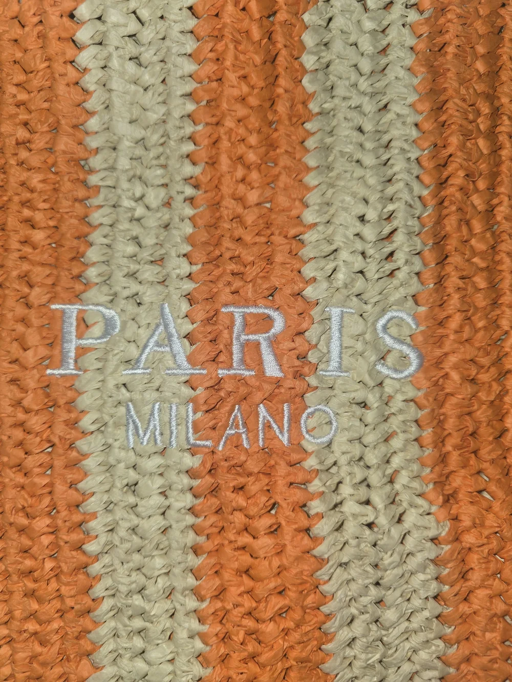 Striped Straw Crochet Tote Bag in Orange and Beige 